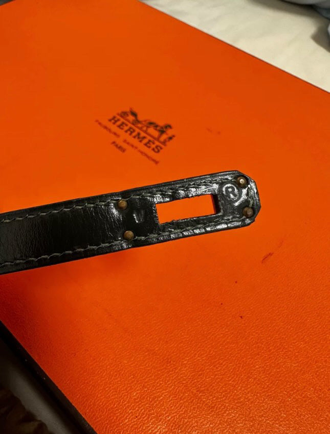 HERMES 80s KELLY 20 two Color’s Burgundy  Black Box Calf leather
