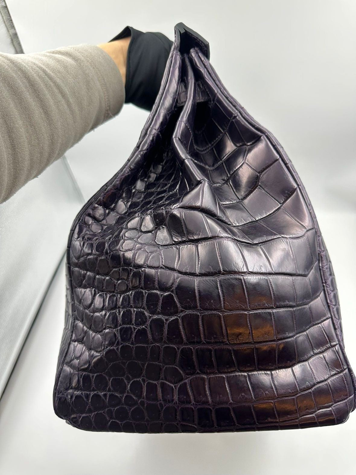 Hermes Birkin HAC 40 Prunoir Matte Crocodile leather palladium hardware
