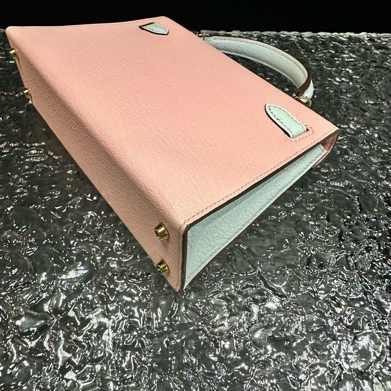 Hermes Mini Kelly II 20 Rose Sakura  Gris Perle Chèvre Gold Hardware