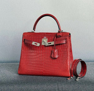 Hermès Kelly 28 Retoune Rouge H Matte porosus palladium hardware