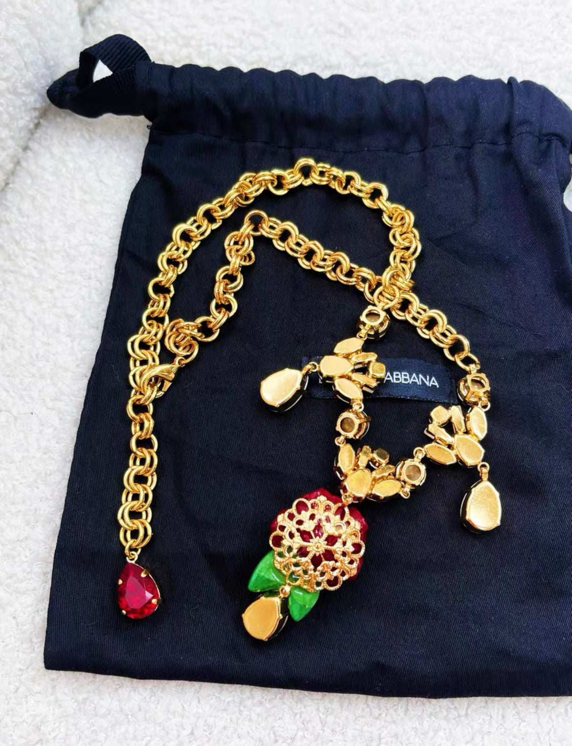 Dolce Gabbana red rose gemstone necklace