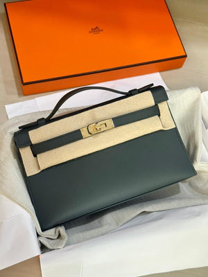 Hermès Kelly Pochette Vert Mangrove Swift Permabrass Hardware