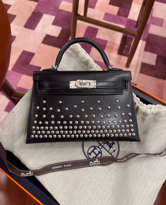 Hermès Kelly Sellier 20 Clouté Black Box Palladium Hardware