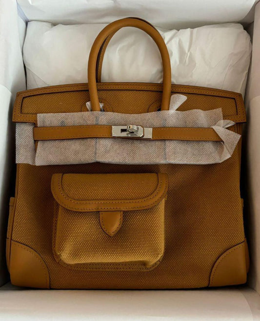 Hermes Birkin 25 Cargo Sesame Swift / Toile Palladium hardware