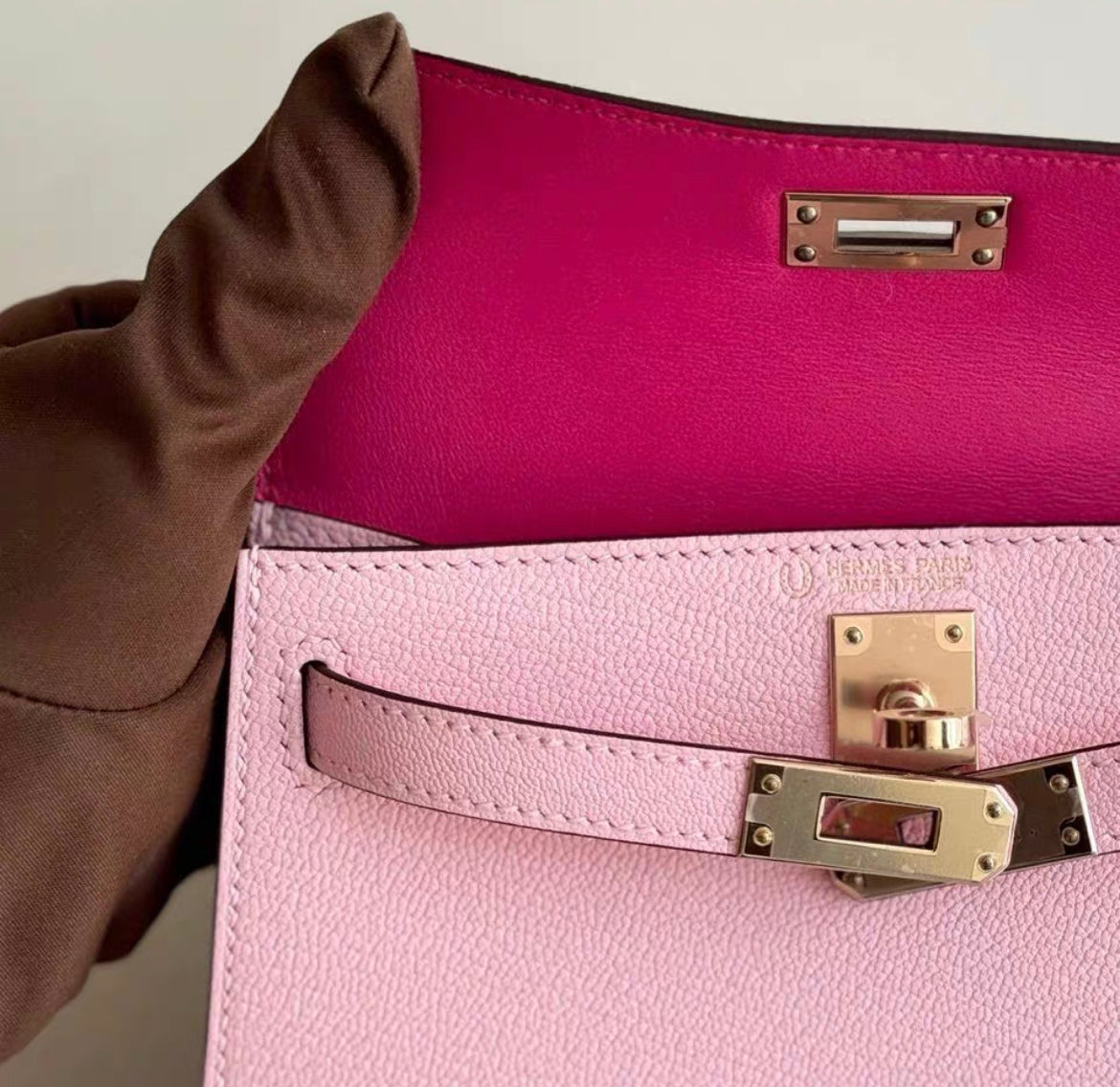 Hermes Mini Kelly ROSE SAKURA  ROSE MEXICO CHÈVRE LEATHER WITH GOLD HARDWARE