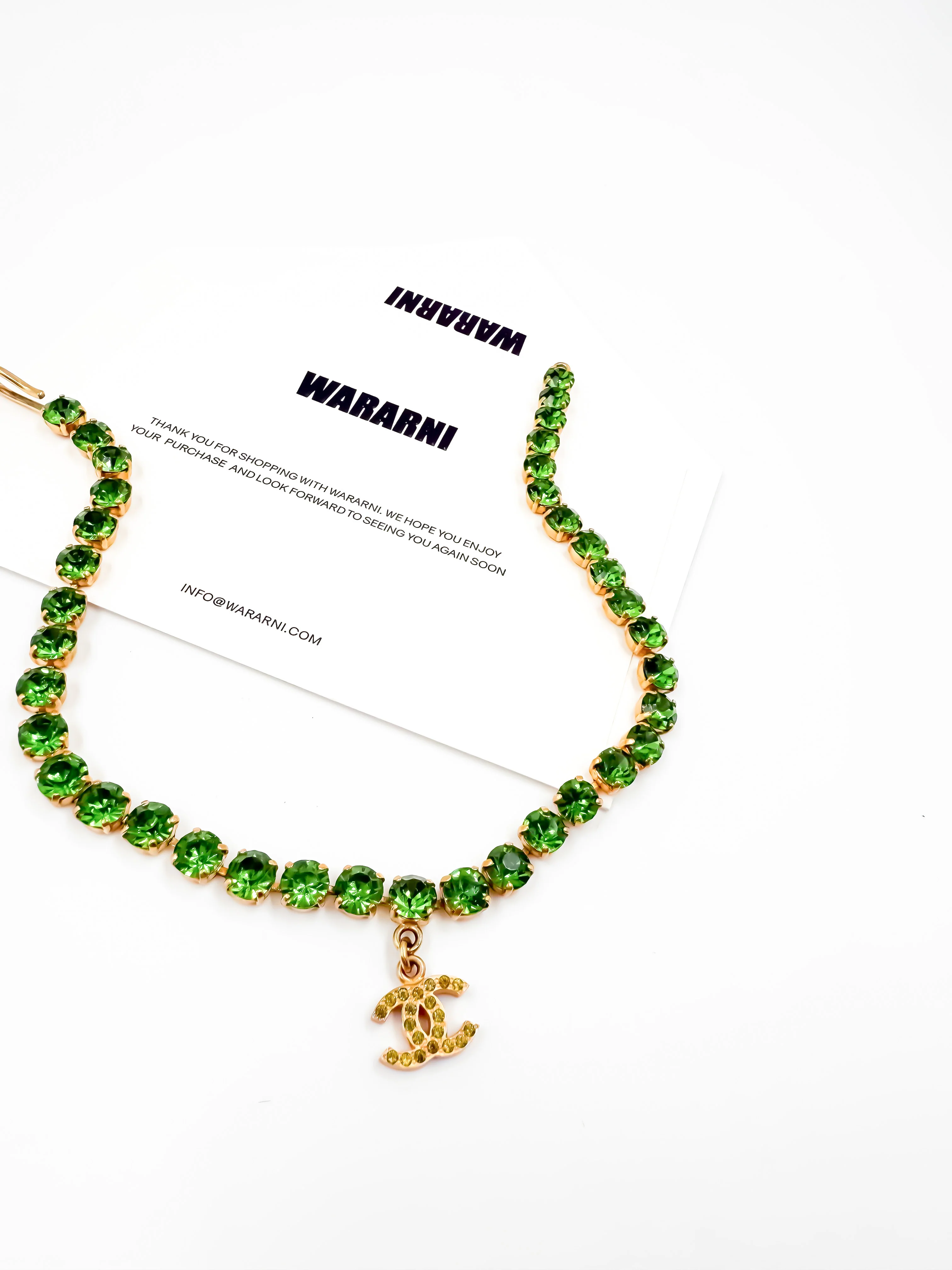 Chanel 1995P Vintage Barbie Collection Green Rhinestone Necklace