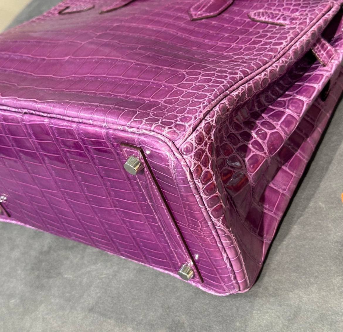 Hermès Birkin 30 Violet Shiny Porosus Crocodile White Gold Diamond Hardware