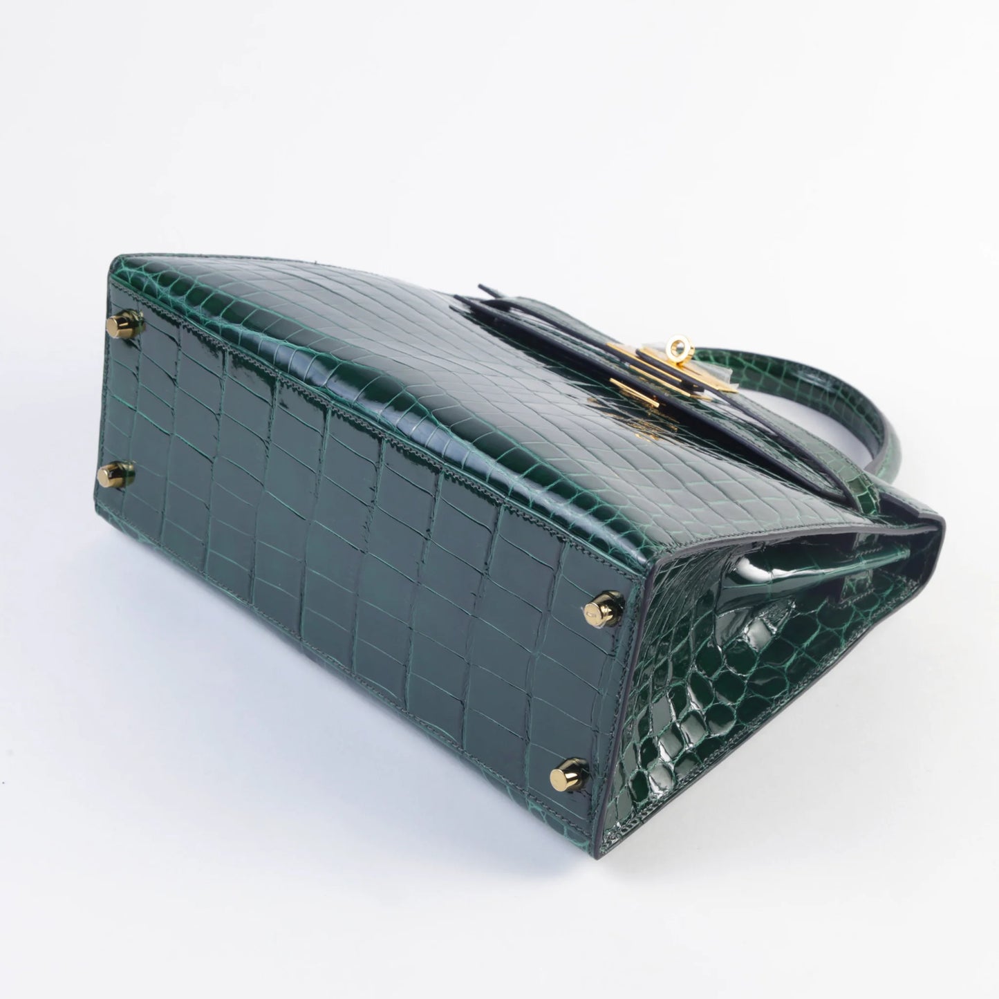 Hermes Kelly 28 Vert Fonce (67) Shiny Niloticus Crocodile Gold hardware