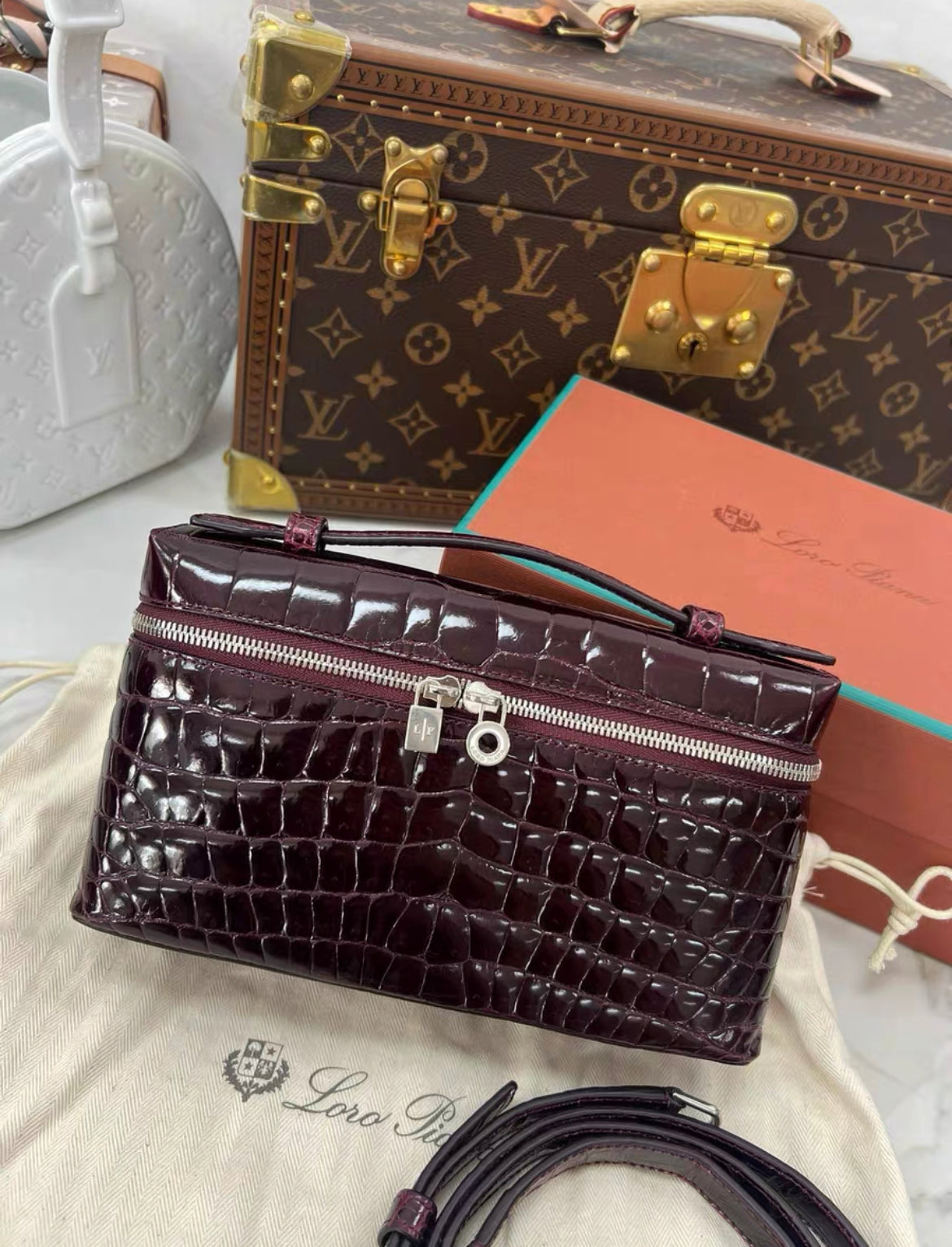 LORO PIANA Extra Pocket L19 Croc Leather Pouch