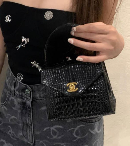 Rare Chanel black Alligator Kelly handbag