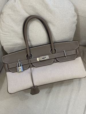 Hermes JPG Birkin Shoulder 42 Etoupe TC  Ecru Toile Palladium Harwdare