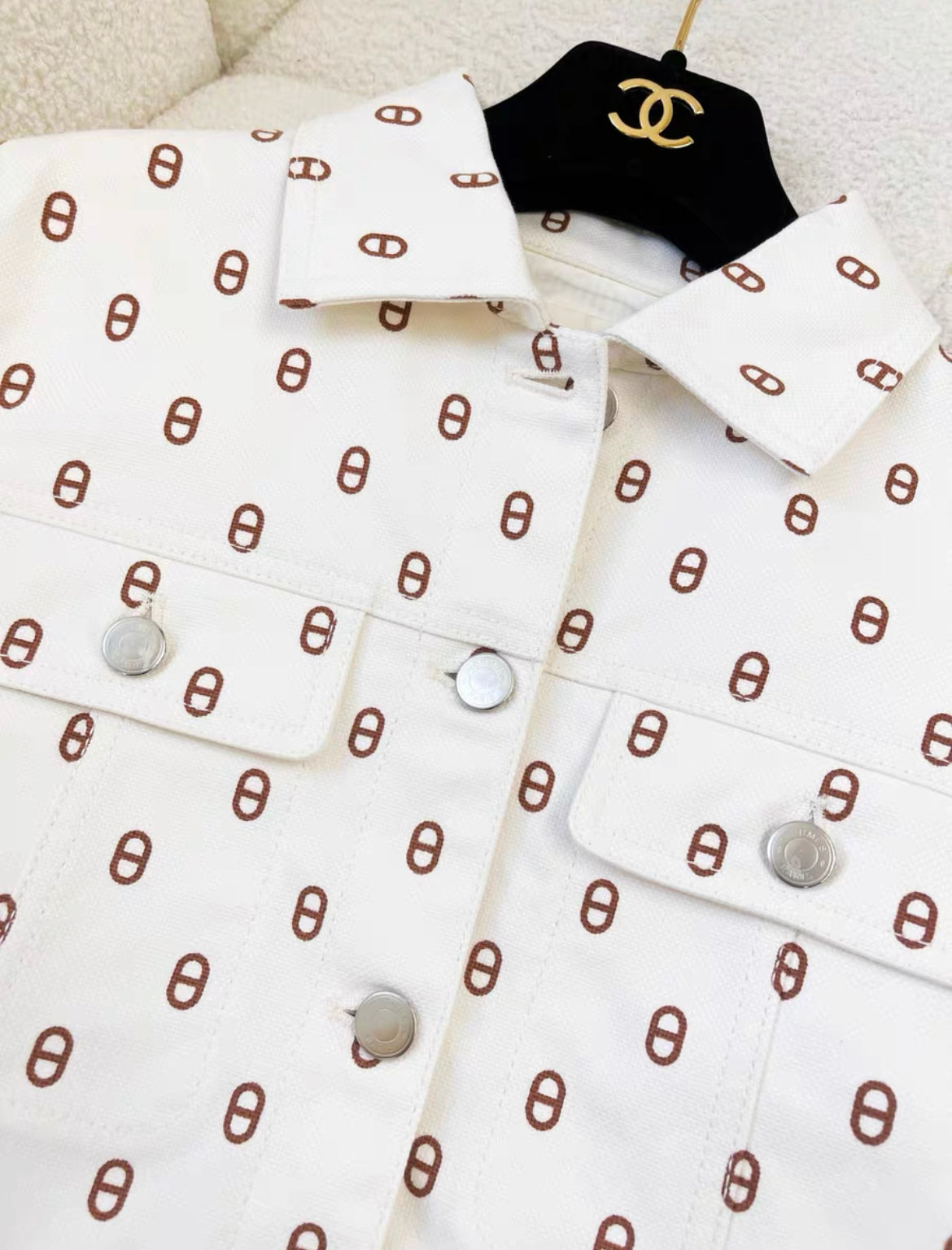 Hermès 23SS Cotton Denim Jacket size 36 Ladies White Chaîne dAncre