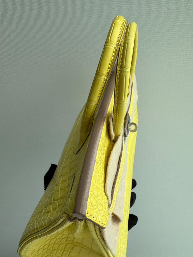 Hermes Birkin 25 Lime Yellow Matte Crocodile Palladium Hardware Handbag