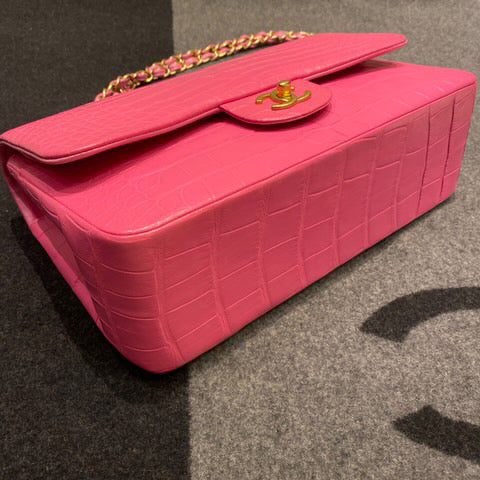 Super Rare Chanel Medium flap Pink Barbie Matte Alligator leather with gold hardware