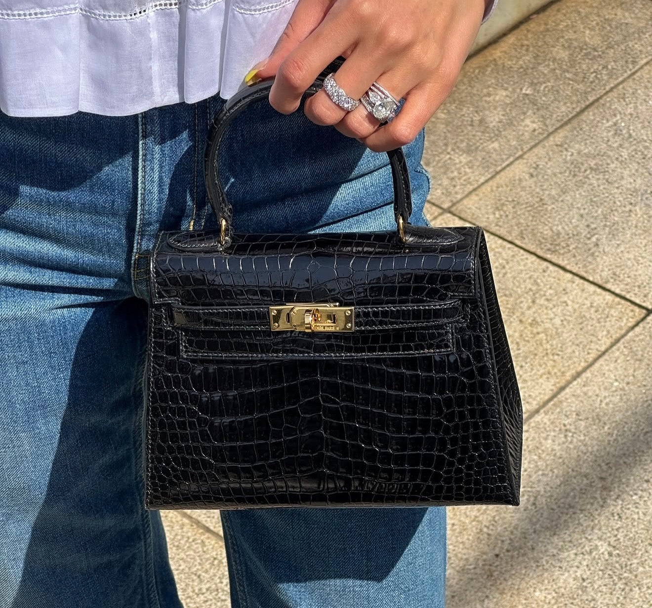 Rare Vintage - Hermes Mini Kelly Shiny crocodile leather gold hardware