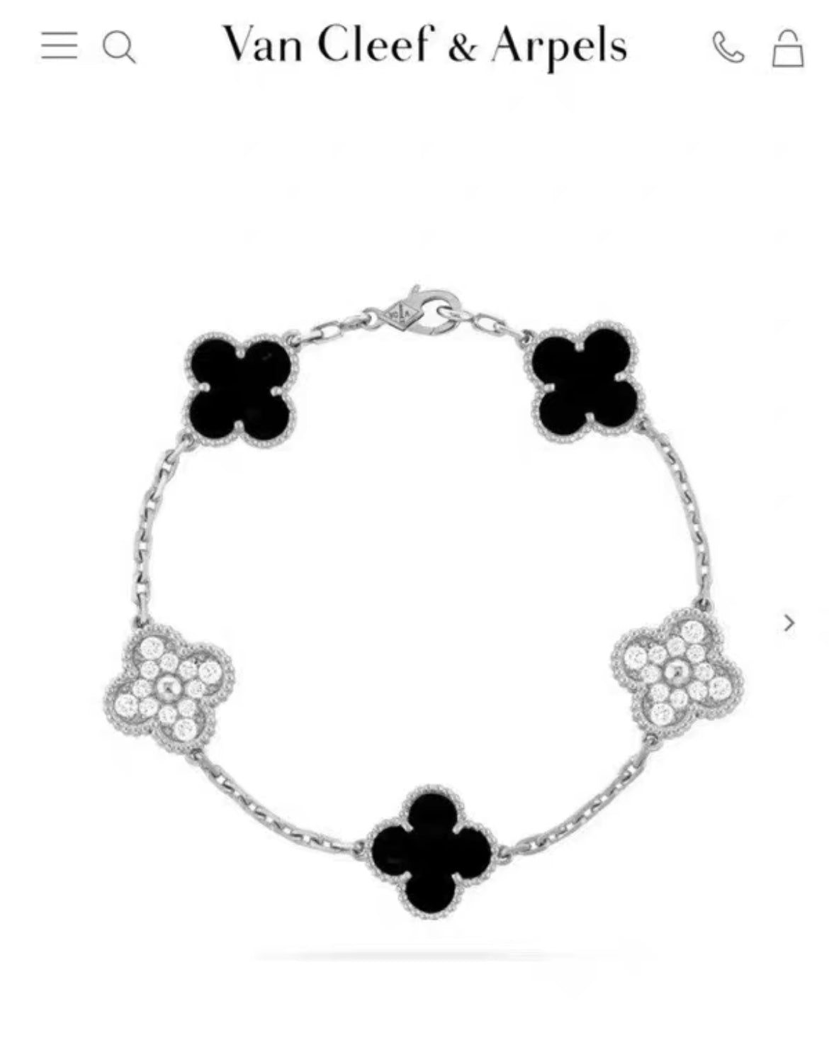 VAN CLEEF  ARPELS 
18K White Gold Diamond Black Onyx 5 Motifs Vintage Alhambra Bracelet