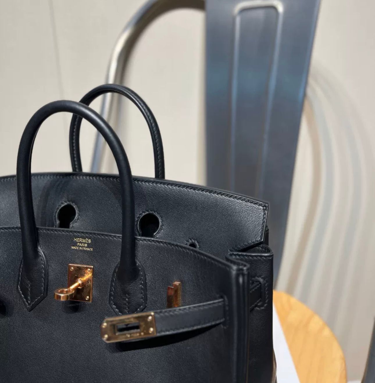 Hermès Birkin 25 Black Swift Leather Rose Gold Hardware