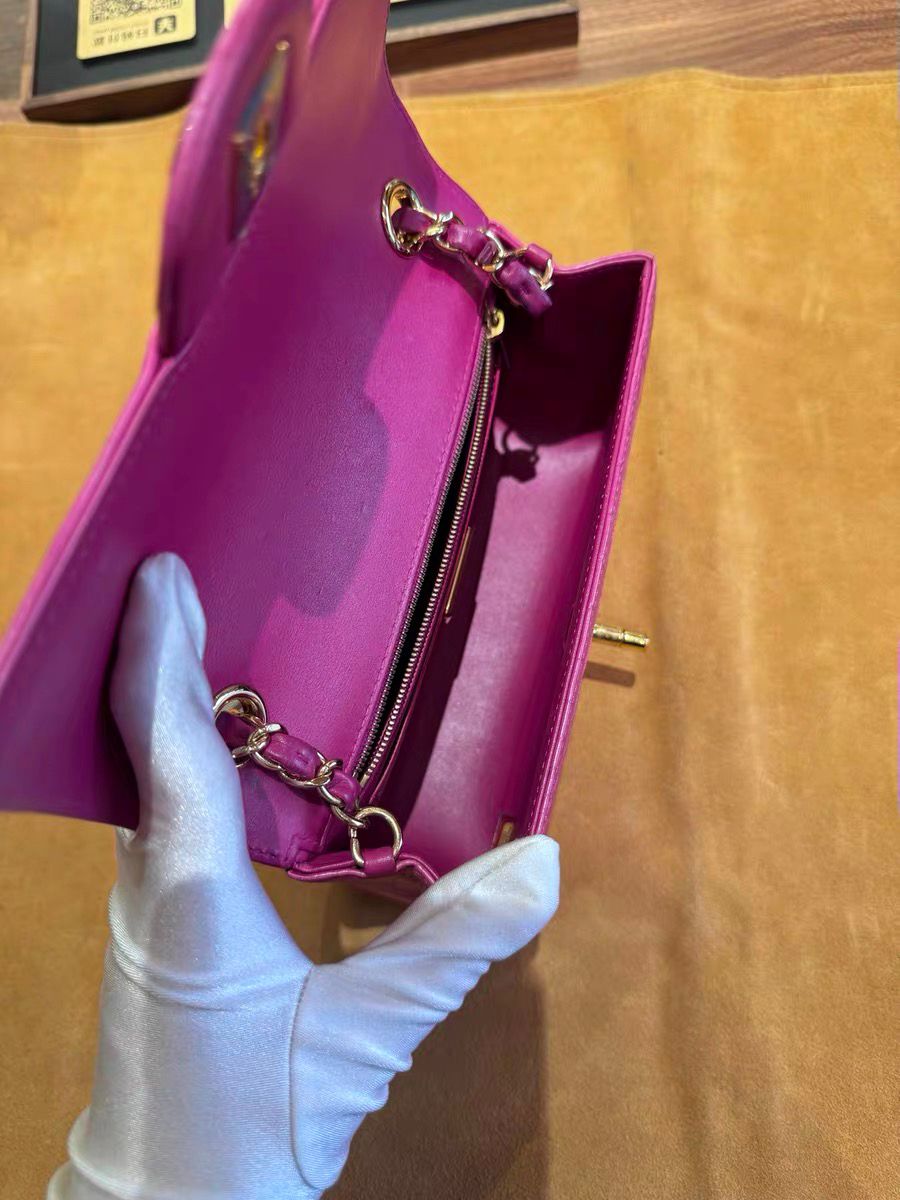 Chanel pink Alligator leather mini flap gold hardware