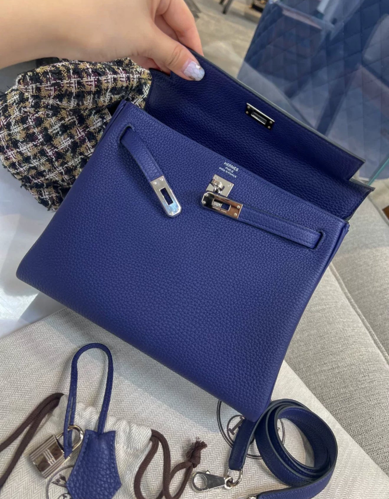 Hermes Kelly 25 Blue Navy Togo Leather Palladium Hardware