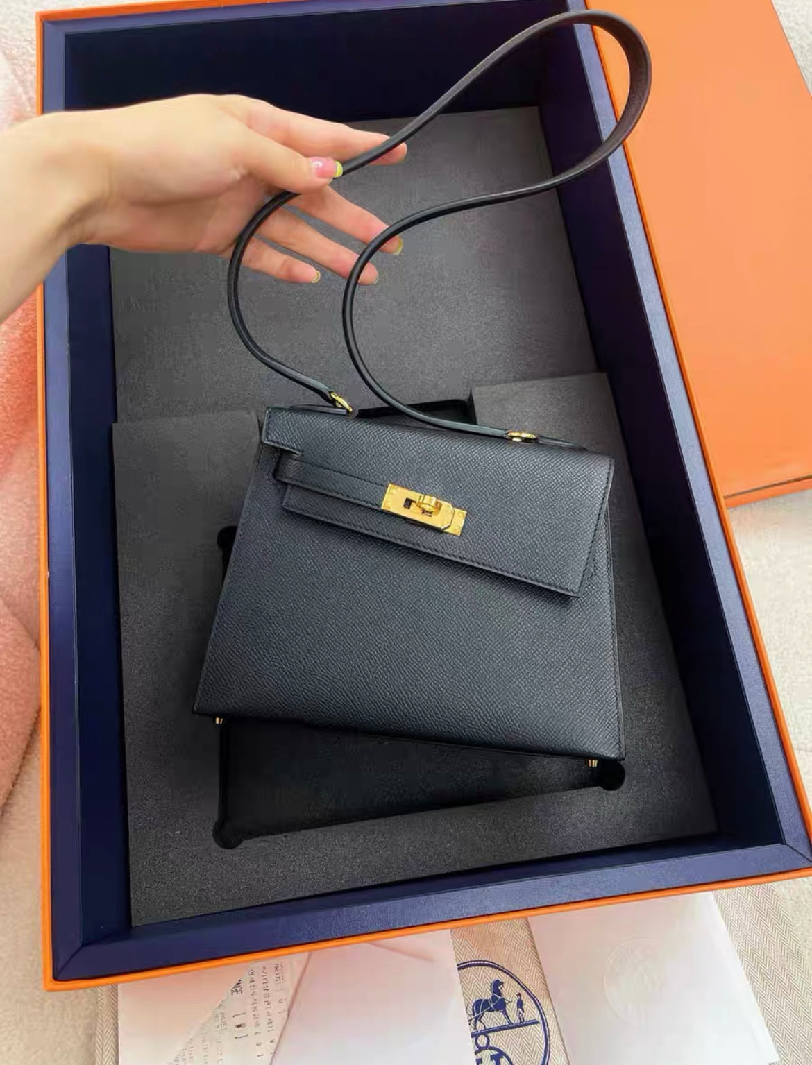 Hermès Kelly Sellier en Desordre 20 Black Epsom Gold Hardware