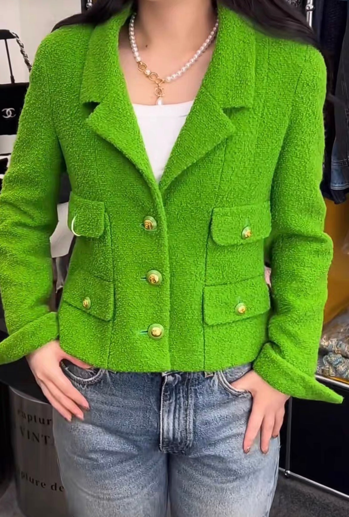 Vintage Chanel 93A Green runway jacket size 40