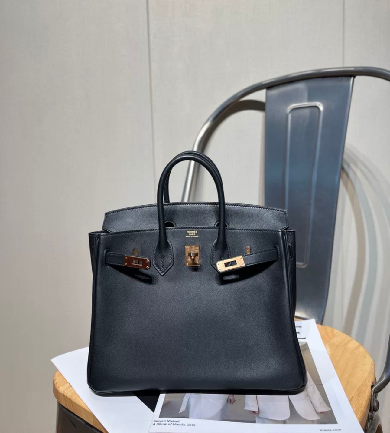 Hermès Birkin 25 Black Swift Leather Rose Gold Hardware