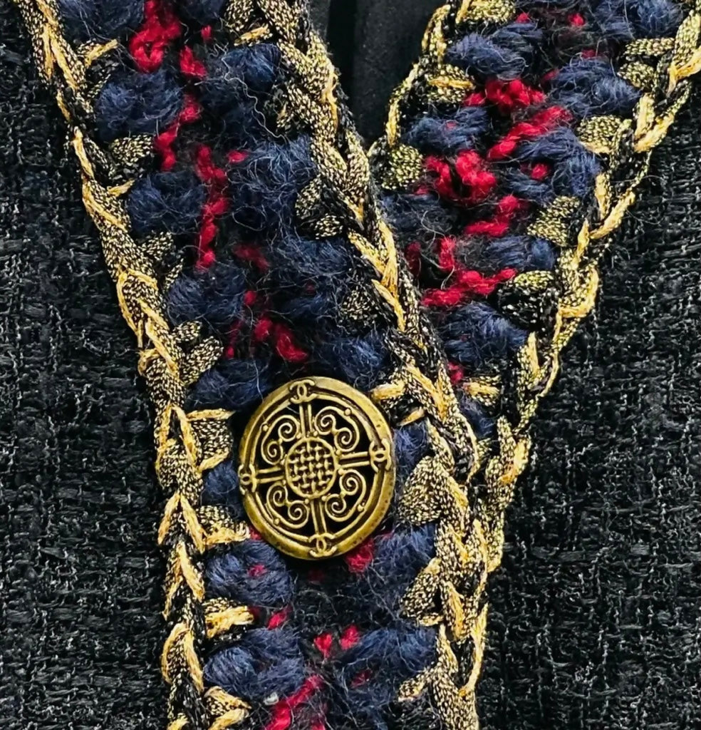CHANEL ICONIC 10A PARIS-SHANGHAI BLACK TWEED BRAIDED TRIM CUFFS JACKET FR 38