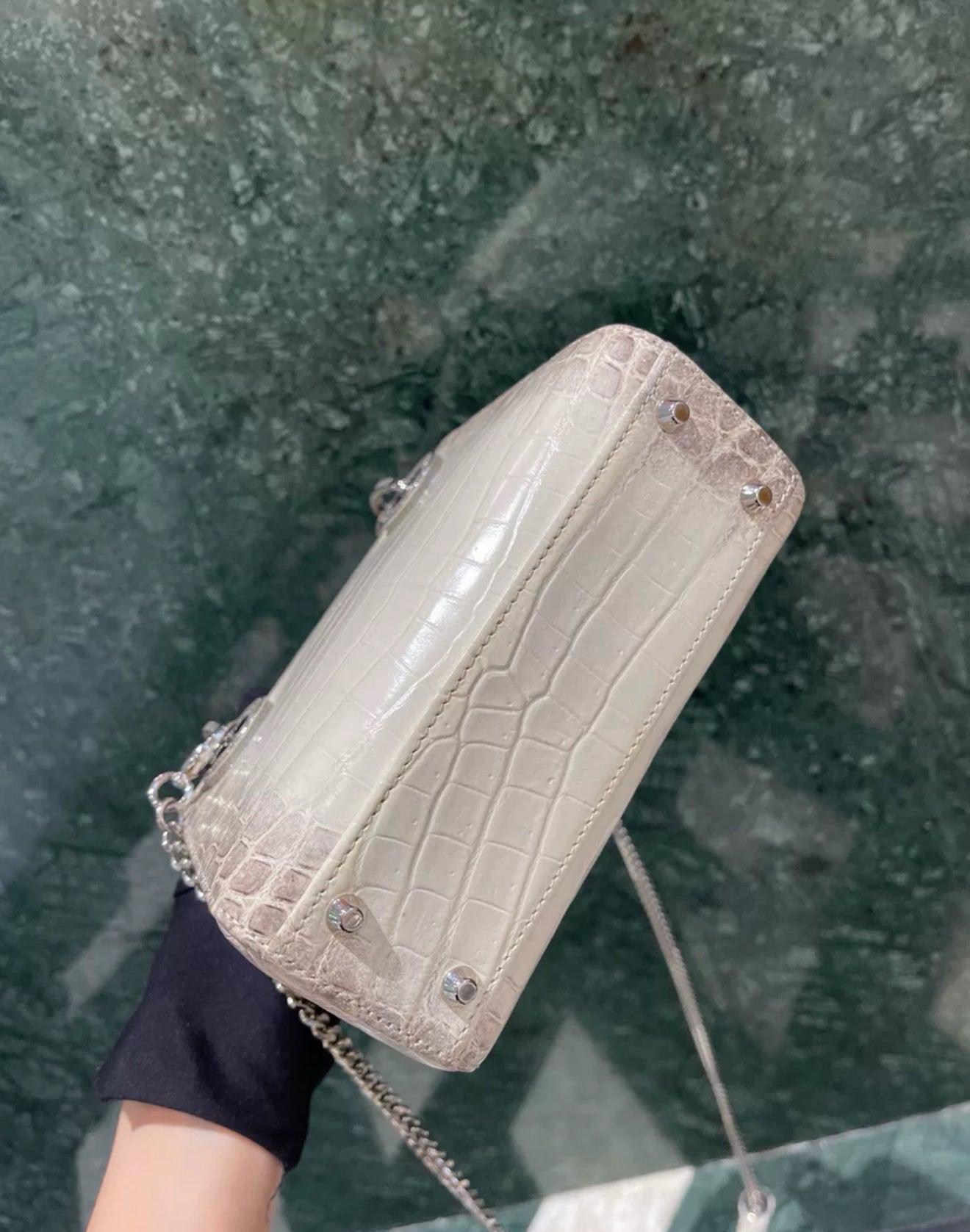 CHRISTIAN DIOR MINI LADY DIOR IN WHITE HIMALAYAN CROCODILE LEATHER  DIAMONDS