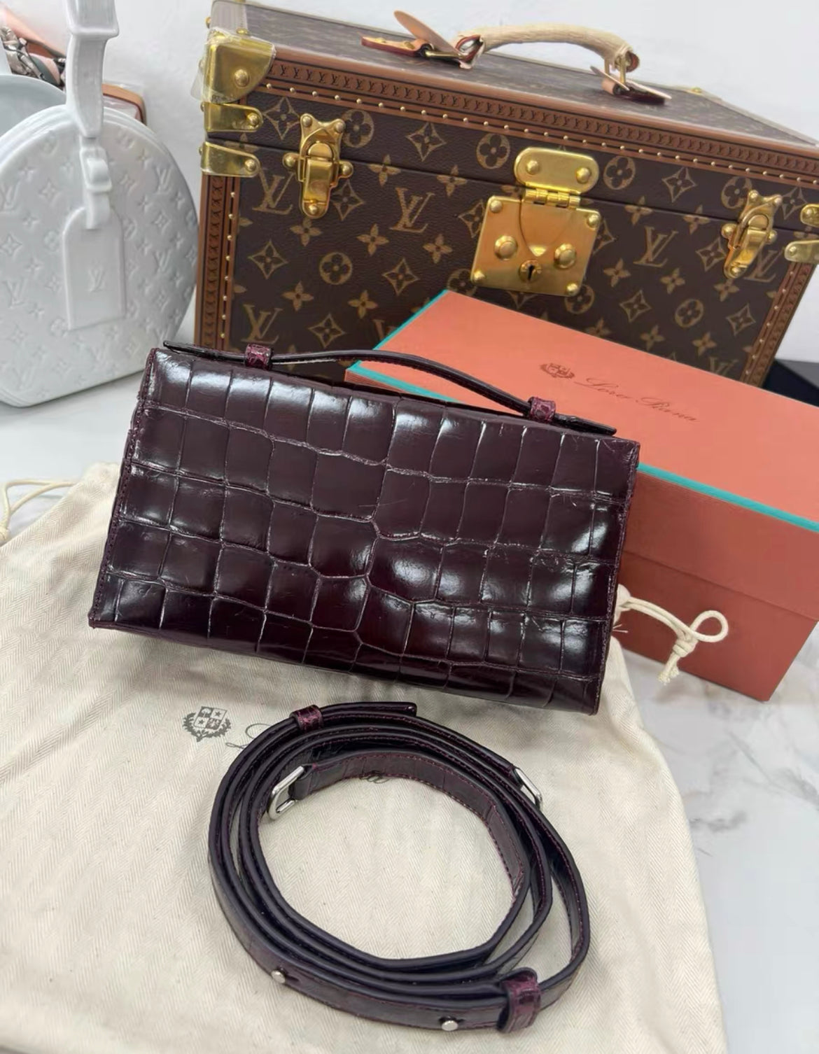 LORO PIANA Extra Pocket L19 Croc Leather Pouch