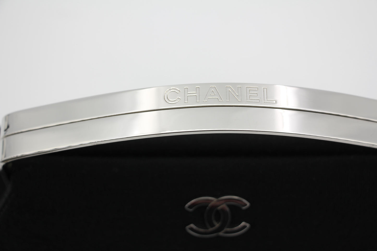 Chanel vintage black clutch with silver hardware handle
