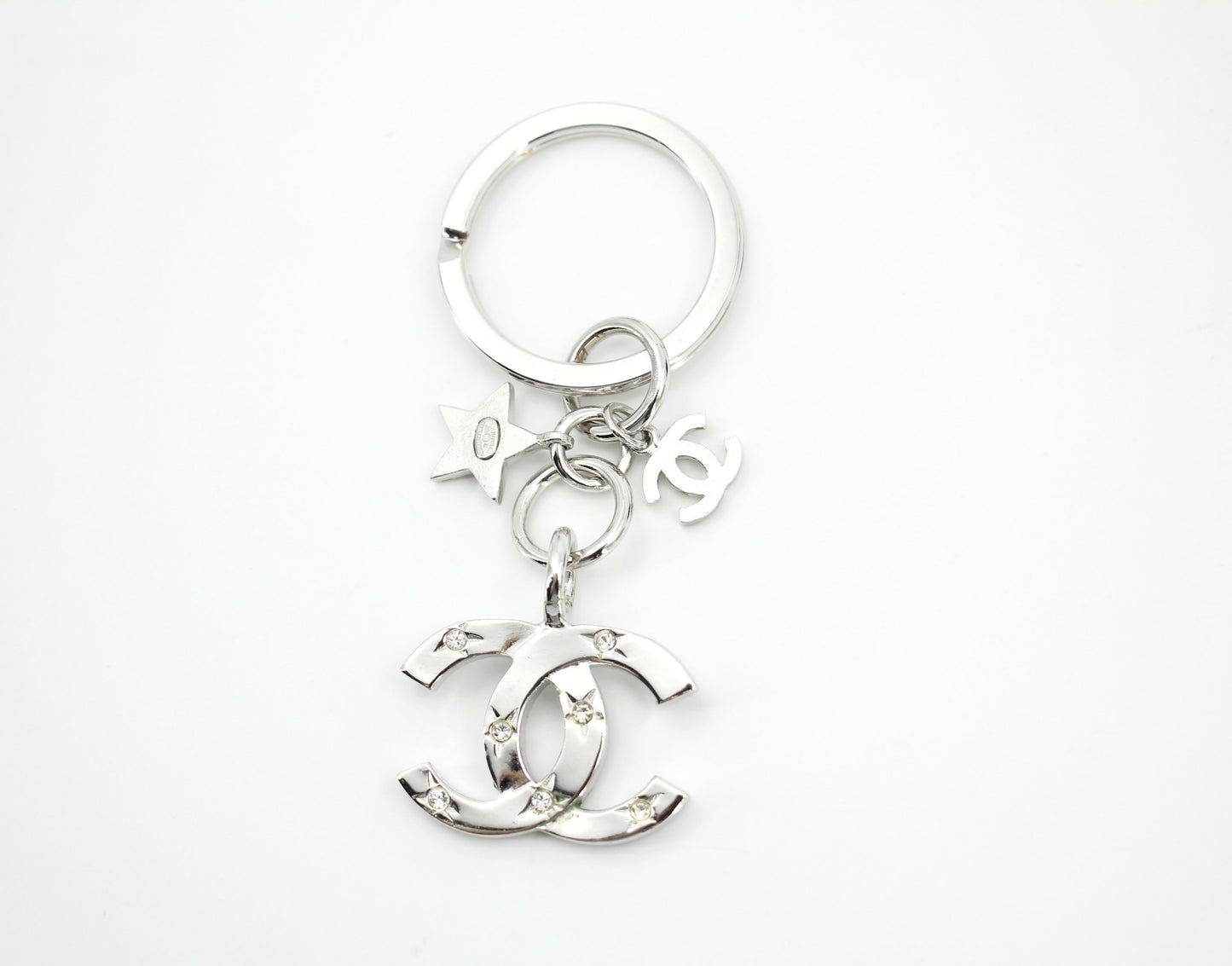 Chanel Vintage 06C Rhinestone  Metal Silver Large CC Star Bag Charm