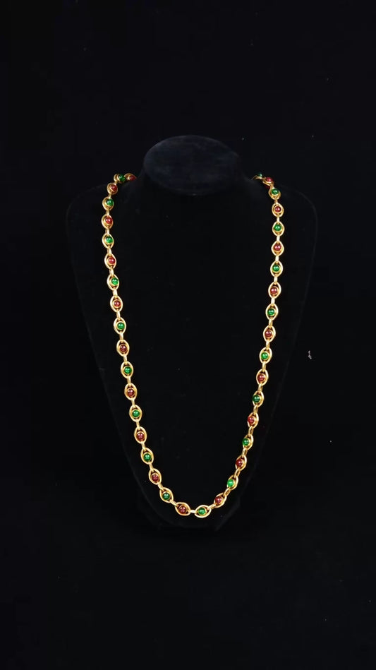 Chanel Red and Green Glass Long Necklace