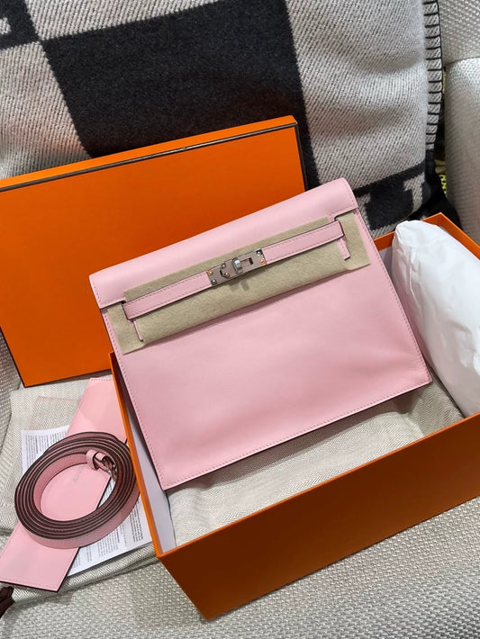Hermes Kelly danse 3Q Pink Swift Leather palladium hardware