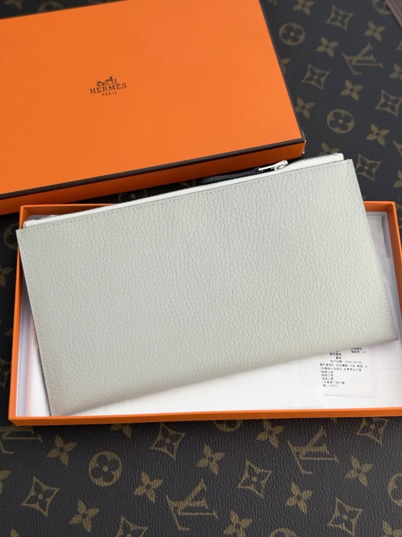 Hermes Rooroo Pouch Vert Amande / Craie / Gris Pearl Epsom and Togo Leather