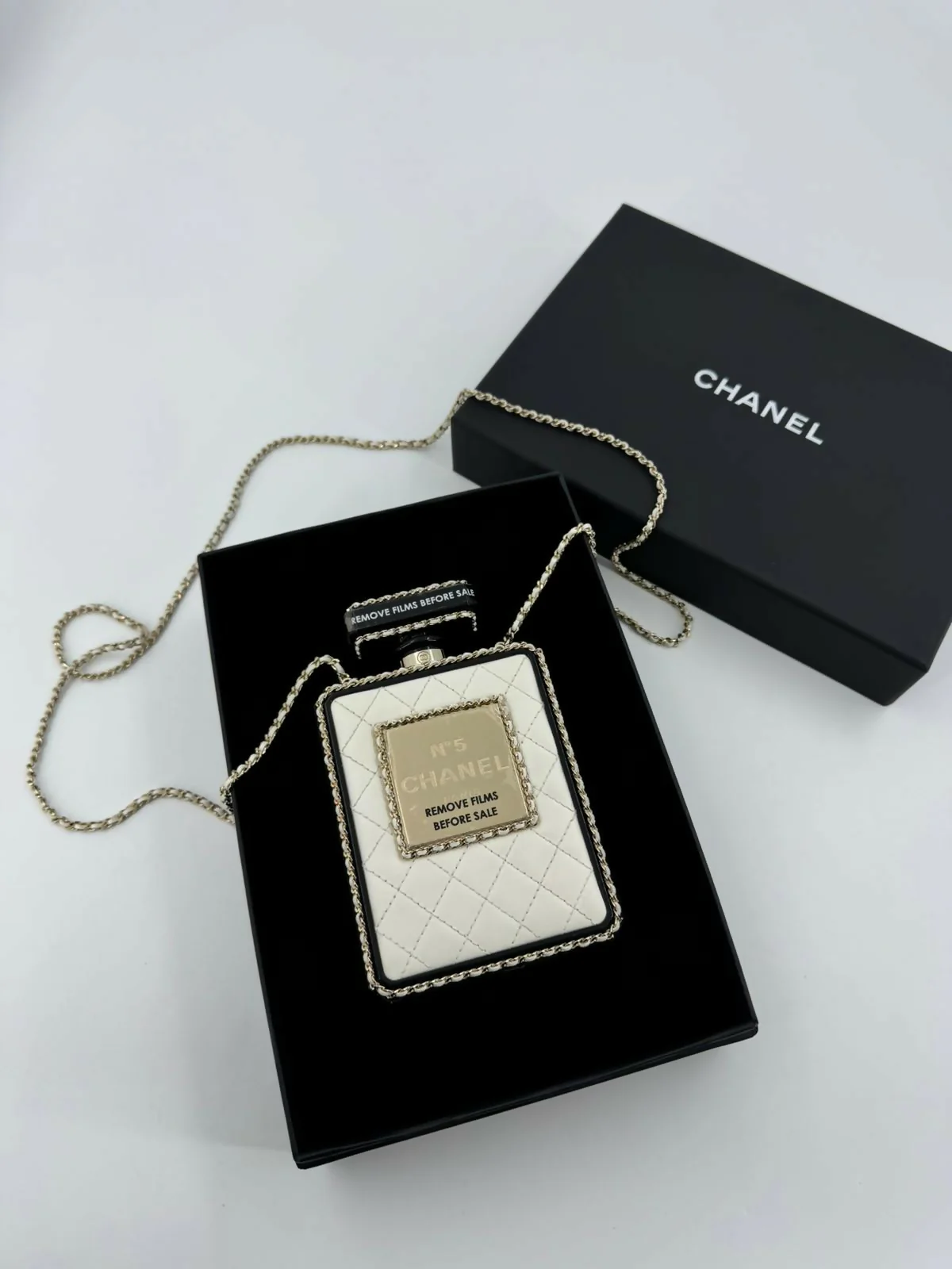 Chanel 22S Plexiglass Black Quilted Leather and White Perspex Perfume Bottle Minaudière Mini Flap Bag