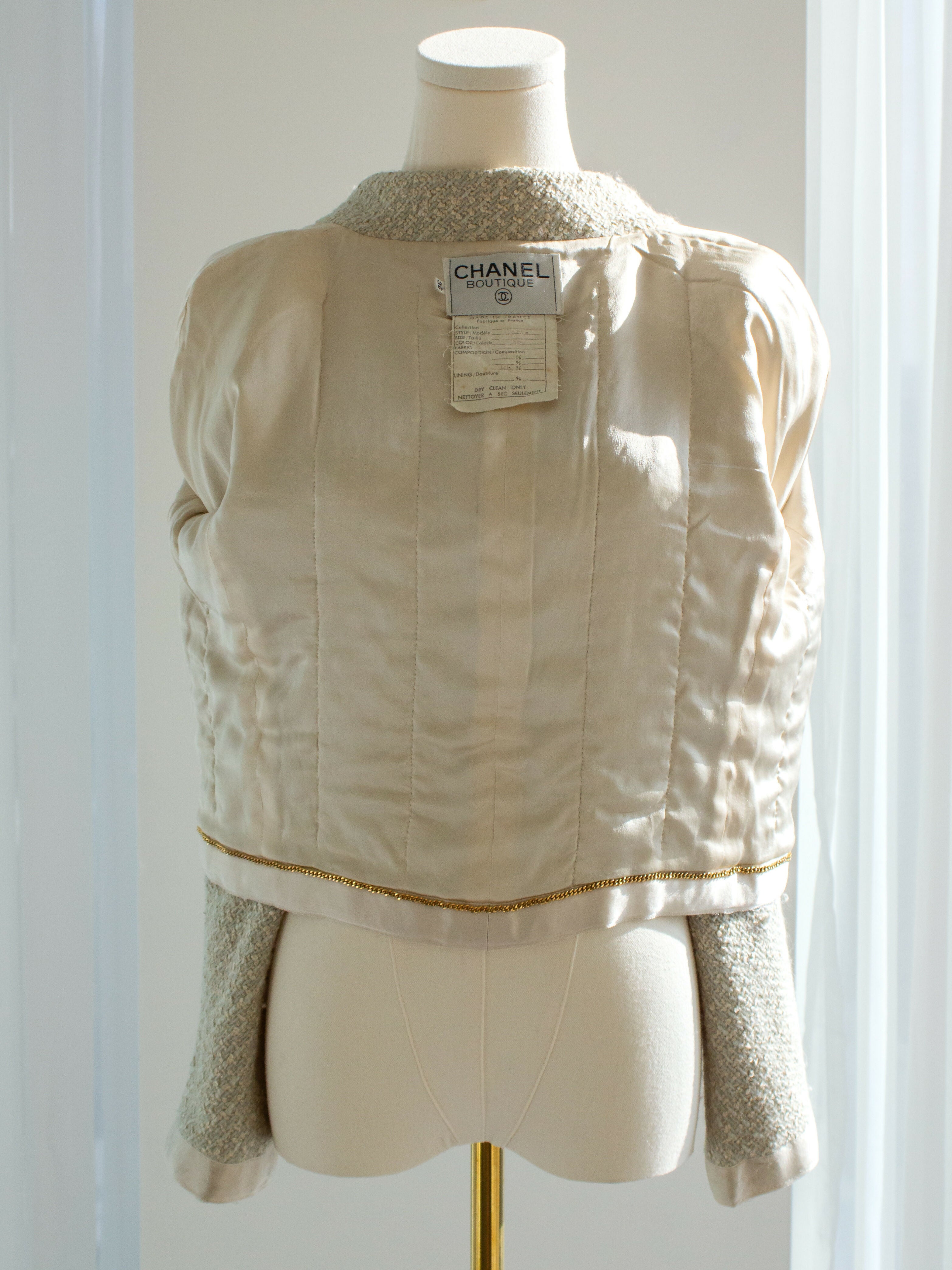 chanel vintage ss 1990 seafoam green satin bow tweed cropped jacket 10