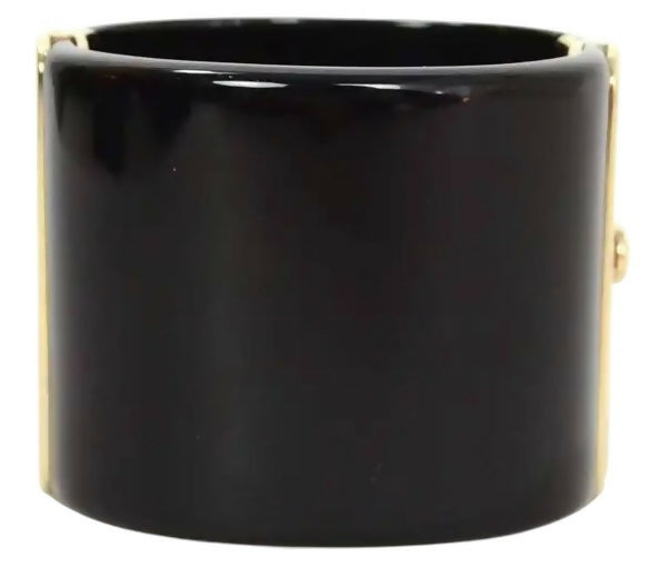 Chanel Iconic 14B Crystal  Pearl CC Wide Black Cuff Bracelet GHW