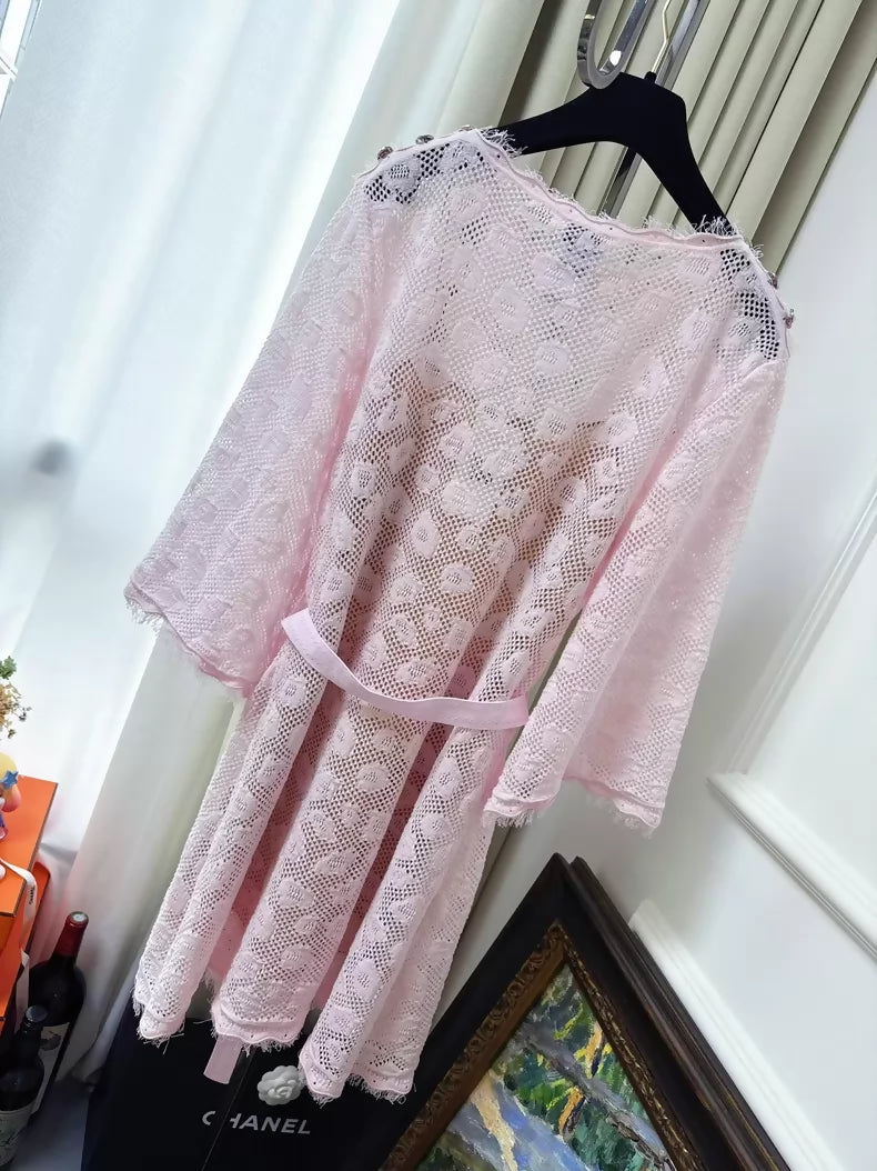 Chanel pink lace camellia dress