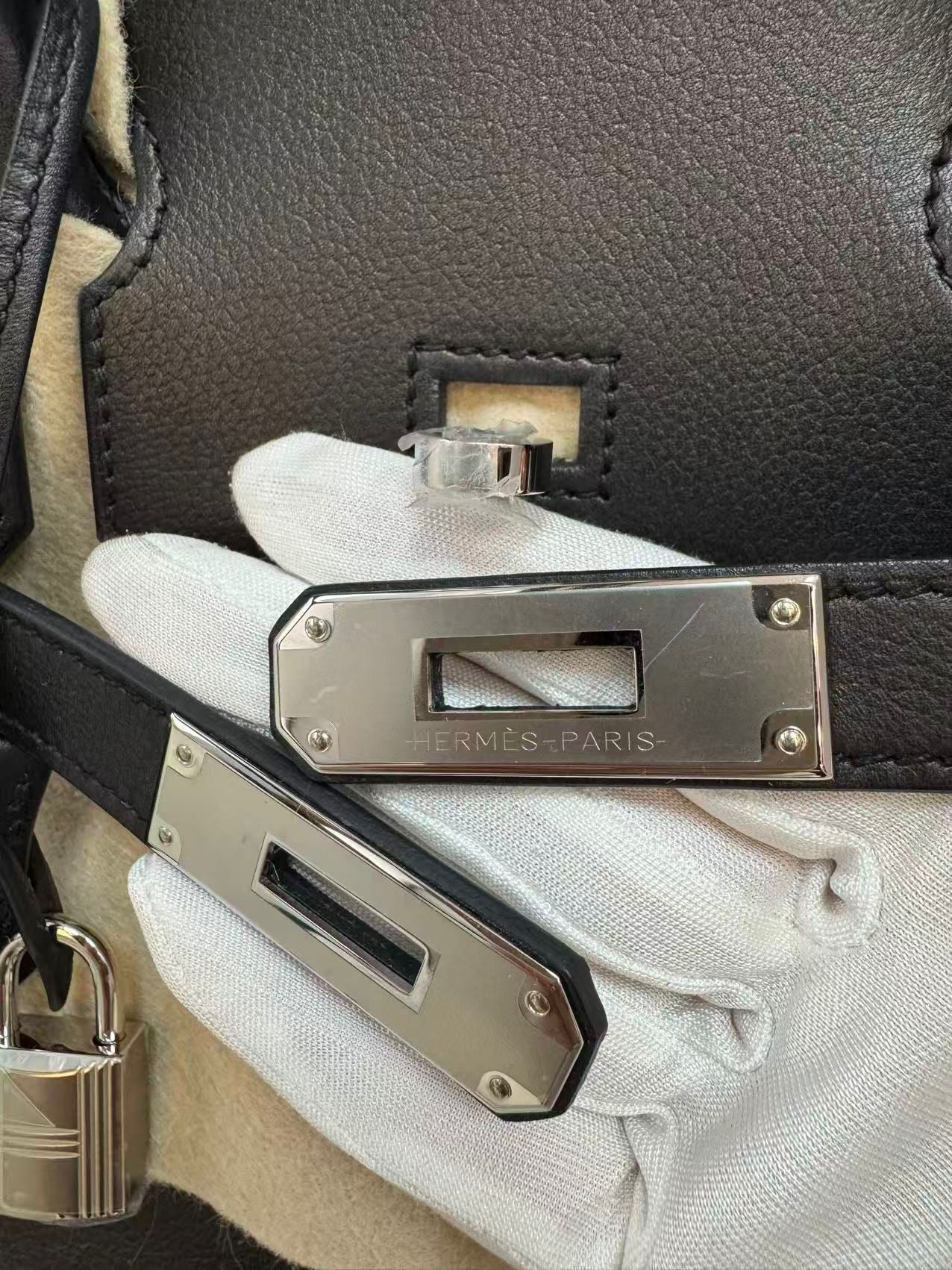 Hermès Birkin 35 Sellier Black Anate Fringe Evercolor leather Palladium Hardware