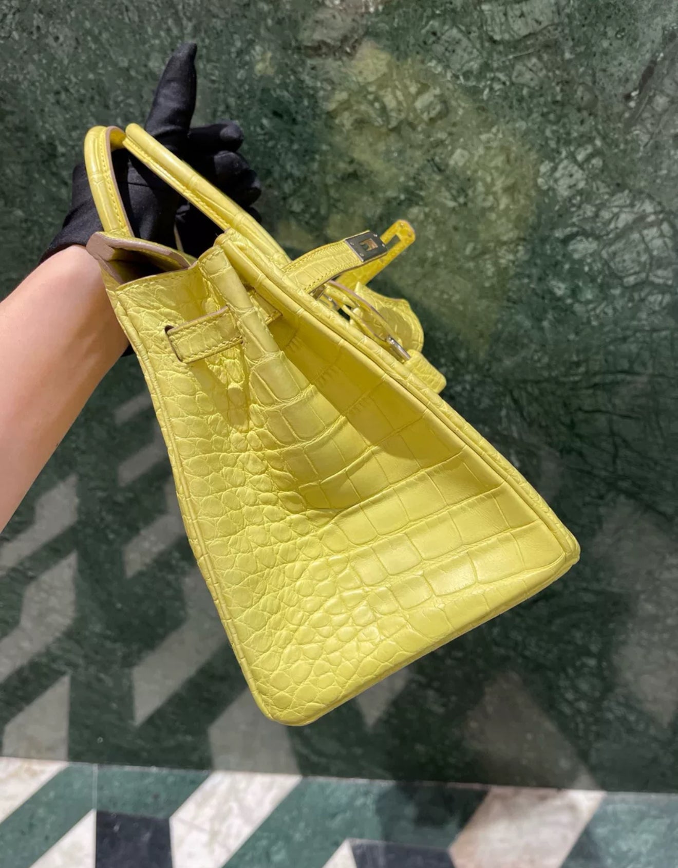 Hermes birkin25 9R Lime Matte Crocodile Leather Palladium Hardware