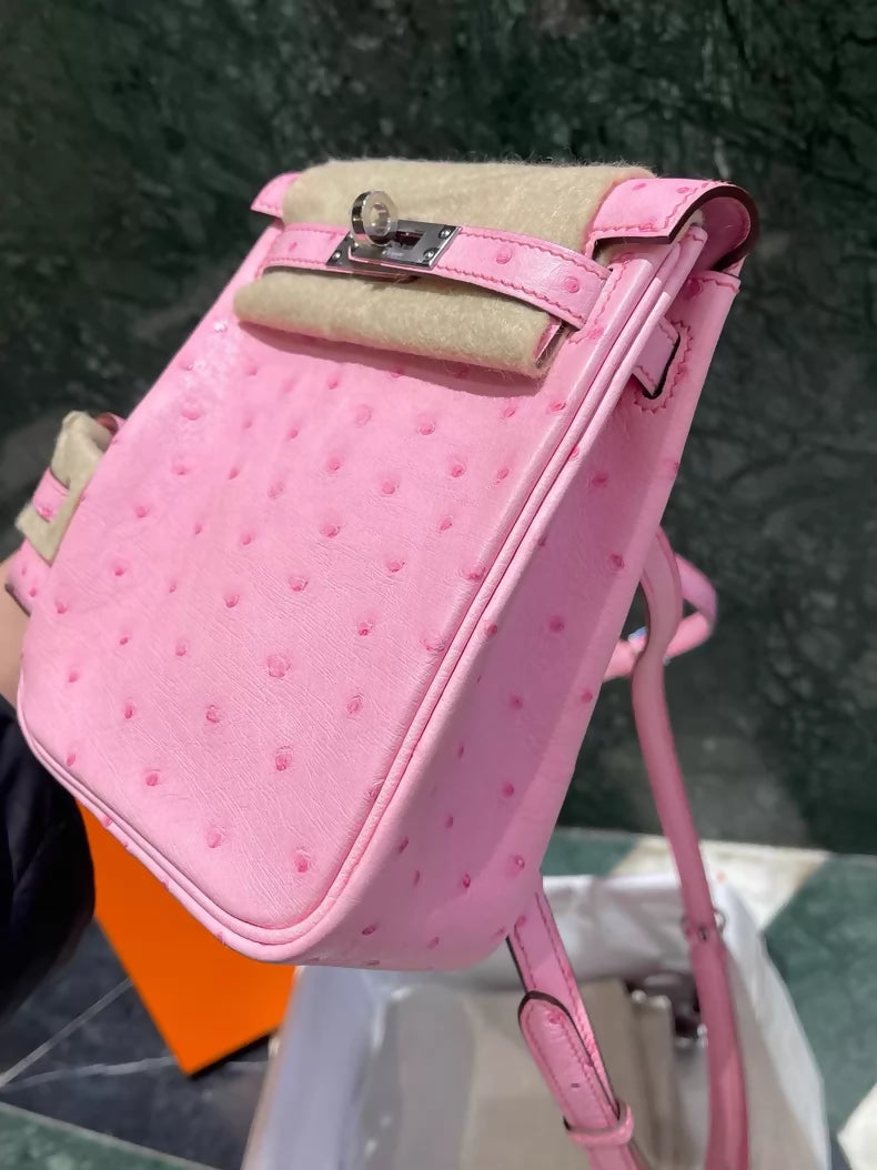 Hermes Kelly Jump L4 Bubblegum pink ostrich leather palladium hardware