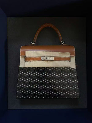 Hermes Kelly Wood Fauve Barenia, Black Oak  Aluminum Palladium hardware