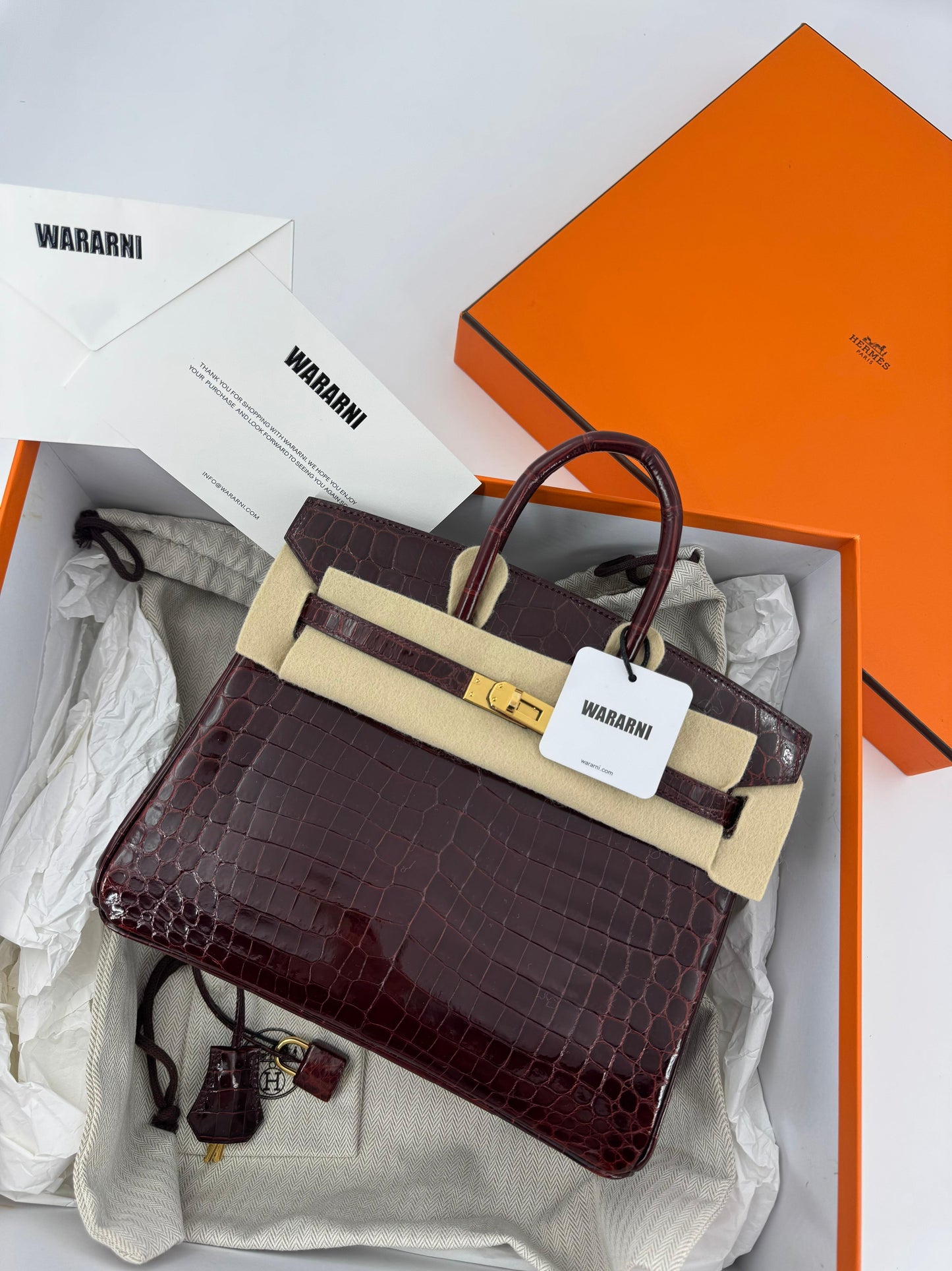 Hermes Birkin 25 Rouge Bordeaux Burgundy shiny crocodile leather gold hardware
