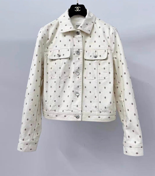 Hermès 23SS Cotton Denim Jacket size 42 Ladies White Chaîne dAncre