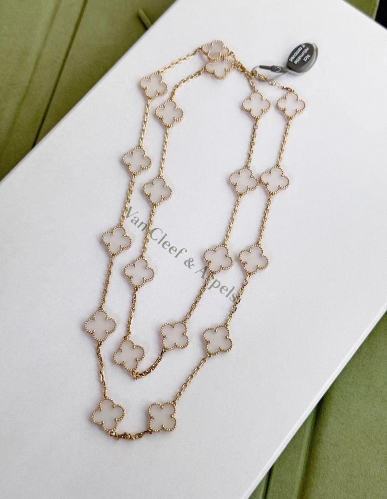 Van Cleef  Arpels Gold and Rock Crystal Vintage Alhambra 20 Motifs Long Necklace, Chain