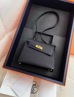 Hermès Kelly Sellier en Desordre 20 Black Epsom Gold Hardware