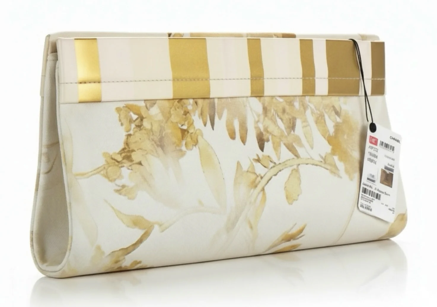 NWT Chanel 18C Greece XL Fold Over Clutch Striped Lambskin Canvas Bag