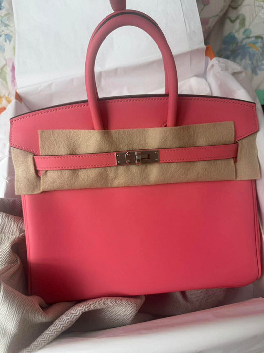 Hermes Birkin 25 Rose Azalee Swift Palladium Hardware