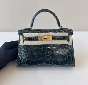 Hermès Kelly II Sellier Mini Vert Cypres Shiny Alligator Gold Hardware