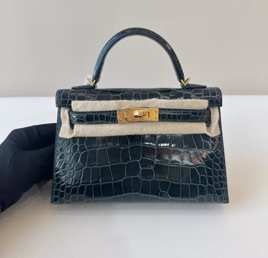 Hermès Kelly II Sellier Mini Vert Cypres Shiny Alligator Gold Hardware